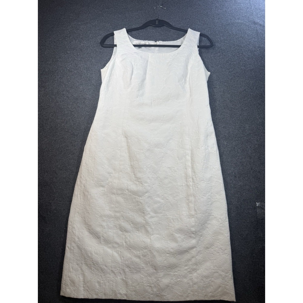Jones New York Suit White Jacquard Sleeveless Sheath Dress Size 10 FloralTexture
